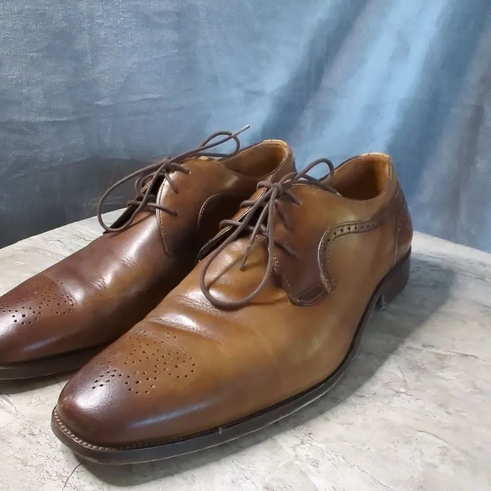 Johnston Murphy Sheepskin Medallion Toe Oxford Brown Leather 15-1760 Sz 11 M‎